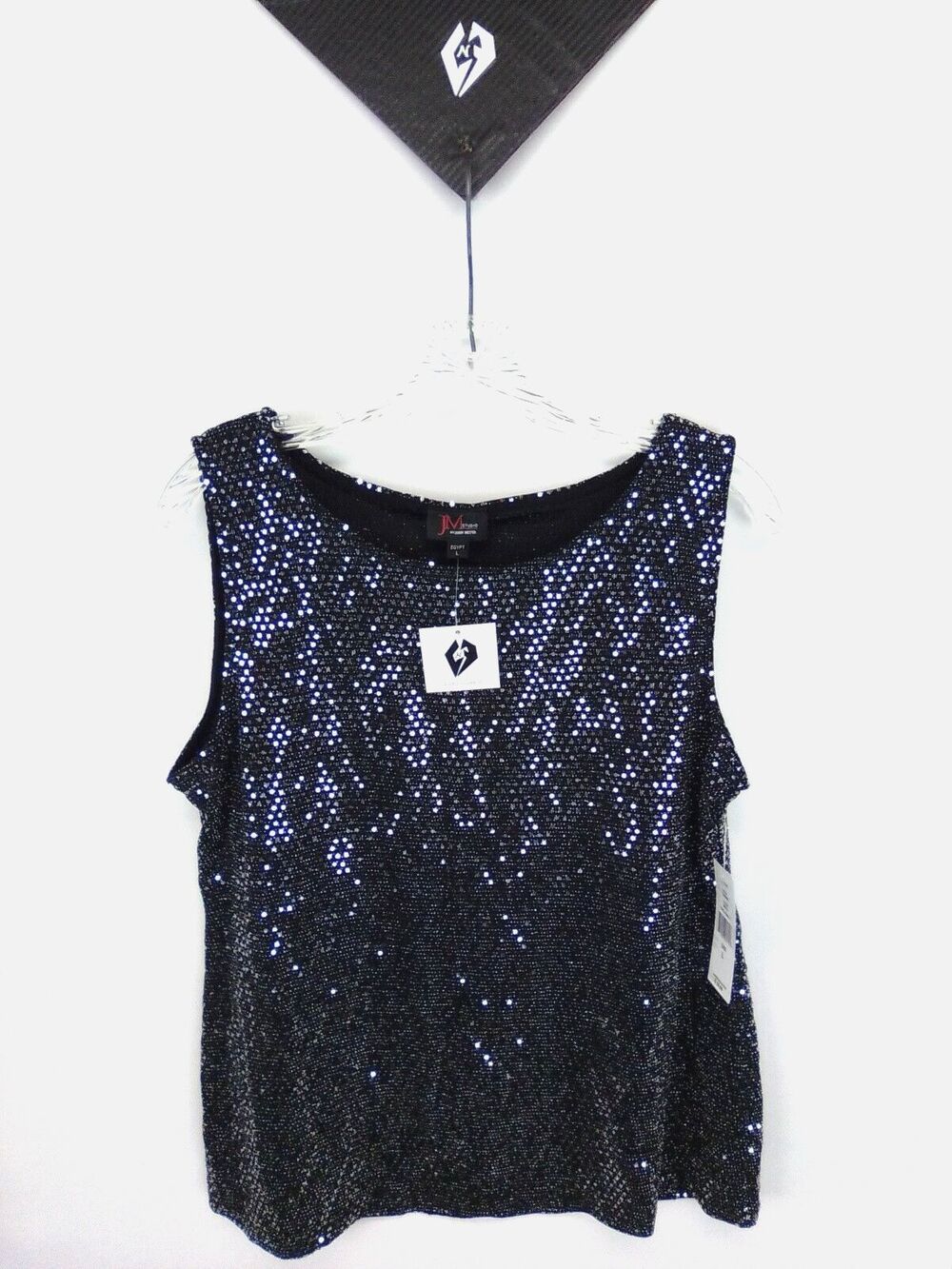 JM Studio By John Meyer Black / Sliver Sequin Sleeveless Top Size Large